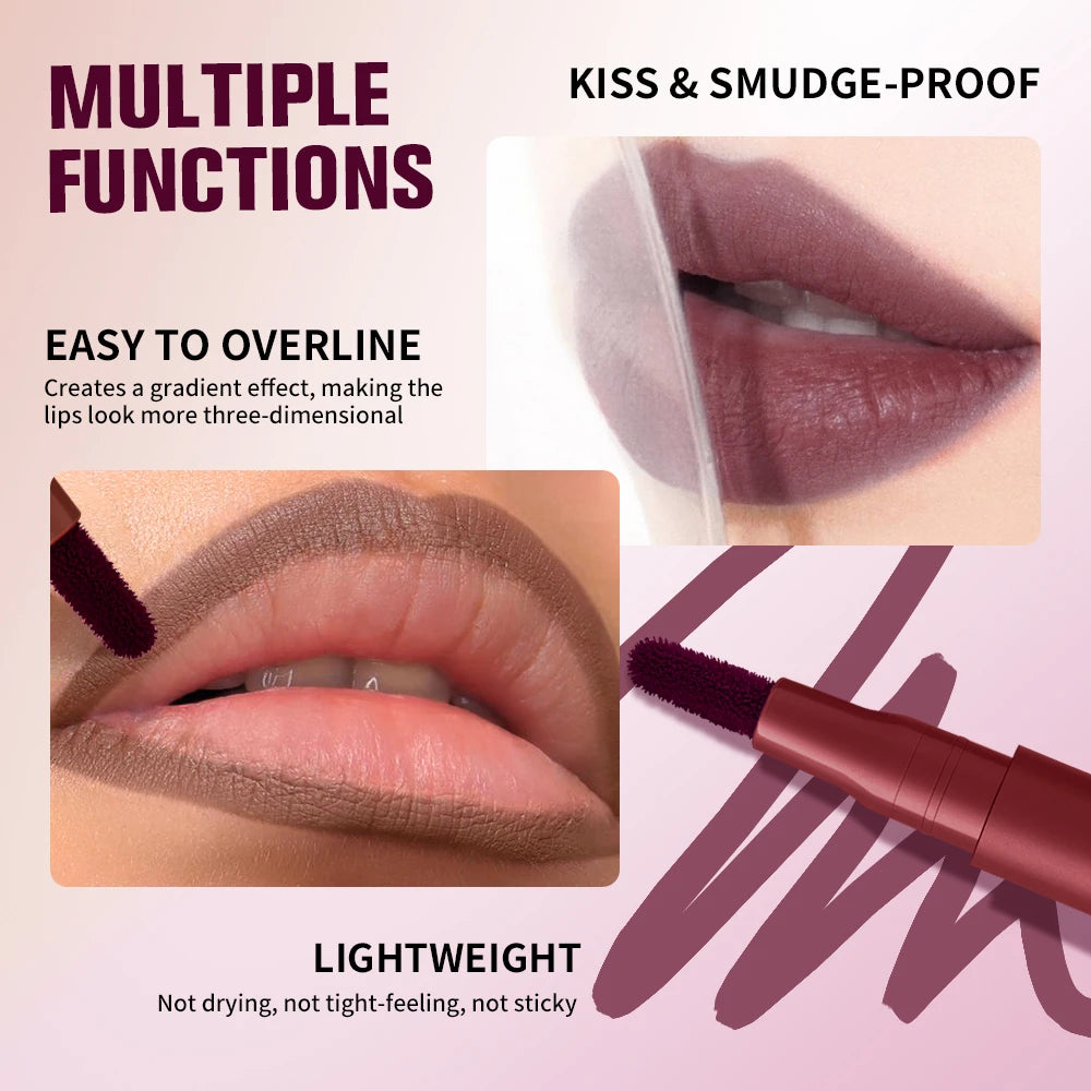 Stylo antiadhésif 2 en 1 pour Contour des lèvres, tasse antiadhésive anti-taches, maquillage hydratant pour les lèvres, cosmétique, pointe double face, teinture et doublure