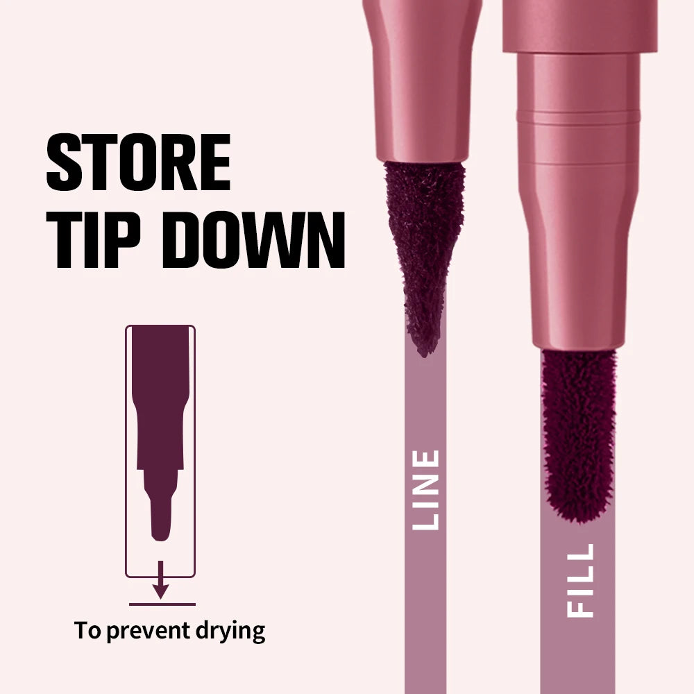 Stylo antiadhésif 2 en 1 pour Contour des lèvres, tasse antiadhésive anti-taches, maquillage hydratant pour les lèvres, cosmétique, pointe double face, teinture et doublure