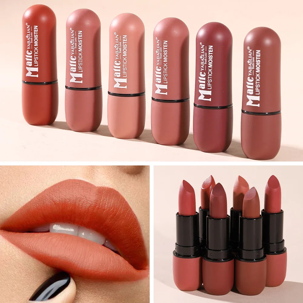 Rouge à lèvres mat 6 couleurs : coloris velours, maquillage pour les lèvres lisse, imperméable et longue durée