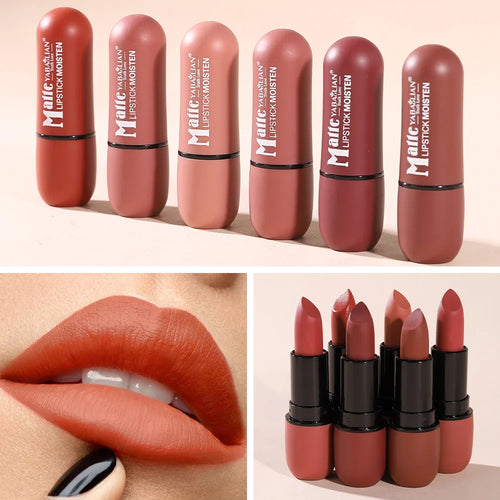 Rouge à lèvres mat 6 couleurs : coloris velours, maquillage pour les lèvres lisse, imperméable et longue durée