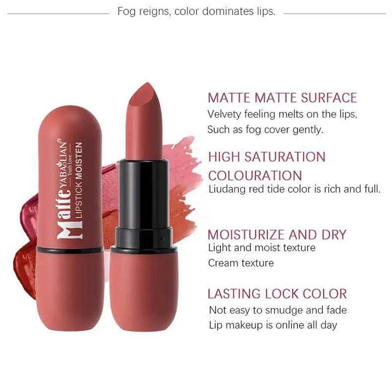 Rouge à lèvres mat 6 couleurs : coloris velours, maquillage pour les lèvres lisse, imperméable et longue durée